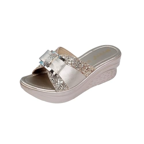 Sandals with Thick Soles Sloping Heels Rhinestones Women's Shoes Shallow Mouth Fish Mouth and Sandals(40)