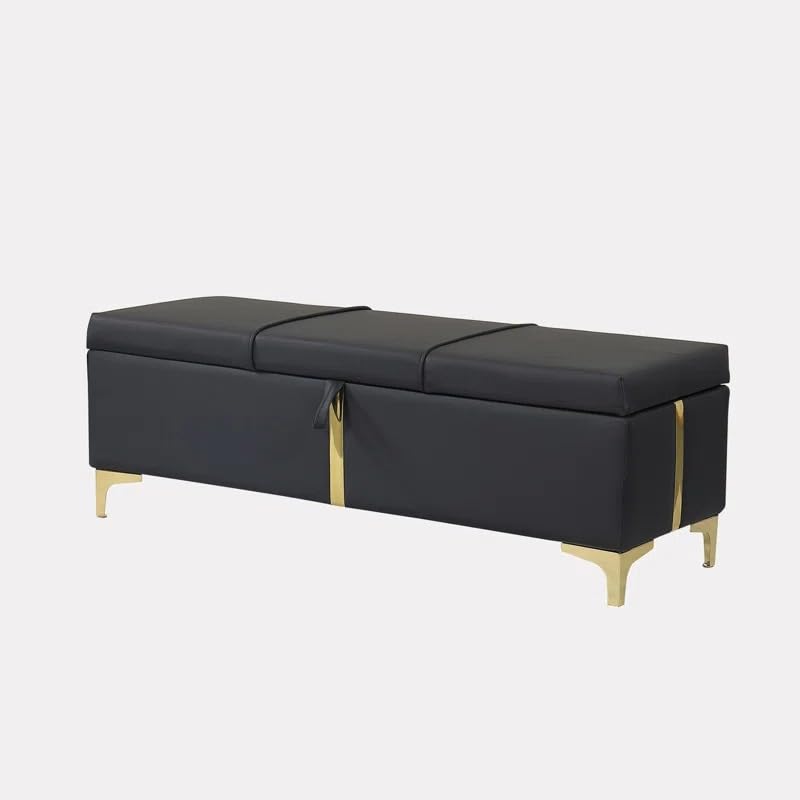 Image of LEGACY OF COMFORT Varvara Upholstered Ottoman Storage Bench for Living Room Velvet Chest for Sofa Couch Bedroom Entryway Ottoman (Black)