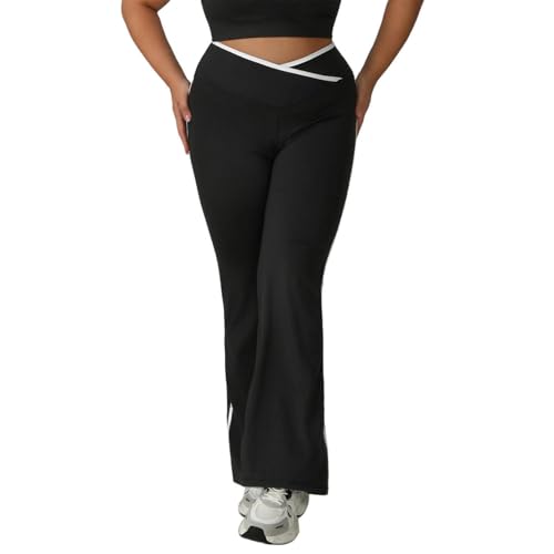 Leggings acampanados bloques de color con cintura alta en V y gran elasticidad