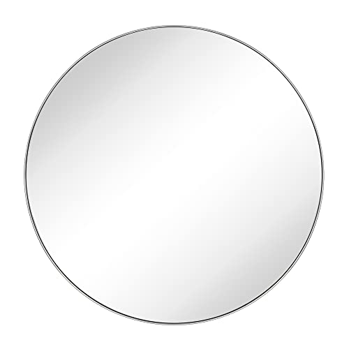 TEHOME 30 inch Brushed Nickel Round Brushed Silver Circular Round Mirror for Bathroom Vanity, Entryway, Dresser or Mantel - Image 3