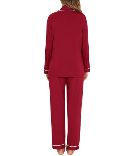 Image of Women's Pajama Sets Long Sleeve Sleepwear Button Up Shirt With Pajama Pants Soft Pjs Lounge Sets