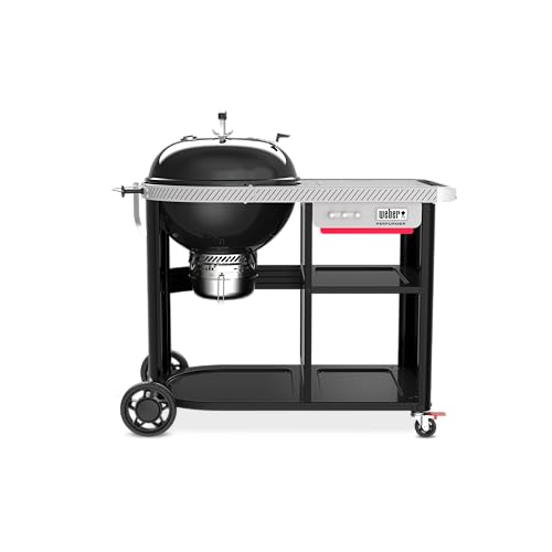 Image of Weber Performer 22‑Inch Premium Charcoal Grill for Outdoor Cooking - Black, Porcelain-Enameled Finish, Weber Works Side Table & Side Rail with Prep Table, Kettle