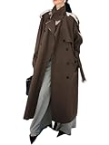 utcoco Womens 2025 Fashion Double Breasted Long Trench Coat Windproof Classic Lapel Overcoat with Belt (Large, Coffee)
