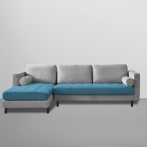 Image of Lezra LHS 4 Seater L Shape Sofa Set for Living Room (Turquise Grey Fabric) Premium Fabric Sofa