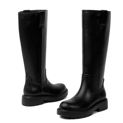 Image of VIUGJNEX Knee High Boots Women Low Heel Flat Chunky Fall Tall Riding Boots