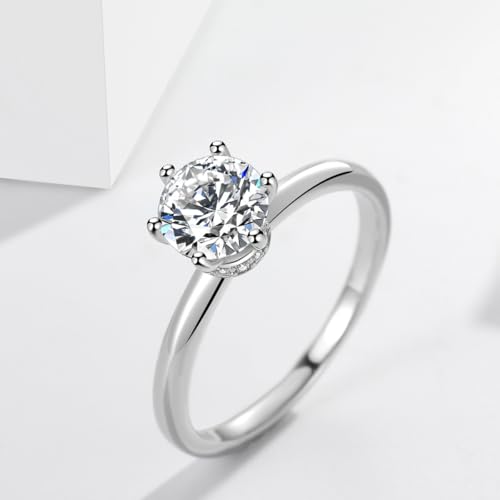1pc White Gold Six Claw Round Zircon Rings Gorgeous For Women Dating Daily wear Silver Ring Anniversary Occasion Exquisite Women's Jewelry Gift2
