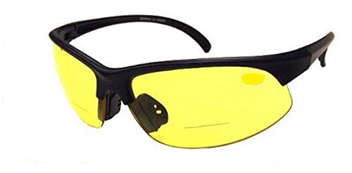 Bifocal Sports Half Rim Wrap Around Yellow Lens Night Driving - Outdoor Reading Sunglasses with Hard Case