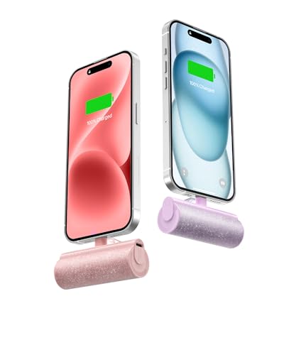 Charmast-2-Pack-Small-Portable-Charger-for-iPhone-3500mAh-Bling-Compact-Mini-Power-Bank-Cute-Portable-Phone-Charger-Purple-Compatible-with-iPhone-15-Series-Pink-Compatible-with-14131211-Series