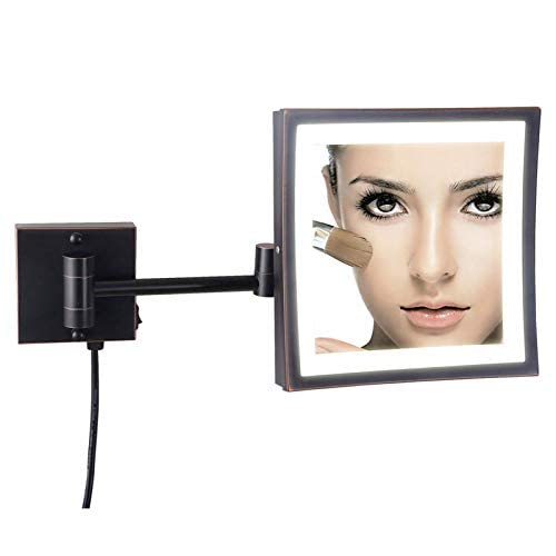 JYCCH Espejo de tocador LED, Espejo de Maquillaje con Aumento de latón de 8 Pulgadas, Espejo de Afeitar montado en la Pared del baño, rotación de 360 y Espejo Extensible con Enchufe, neg