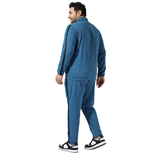 Image of Instafab Plus Men's Solid Blue Co-Ords Set For Casual Wear Regular Fit Cotton Blend Fabric Stretchable Clothing Set Crafted With Comfort Fit & High Performance For Everyday Wear