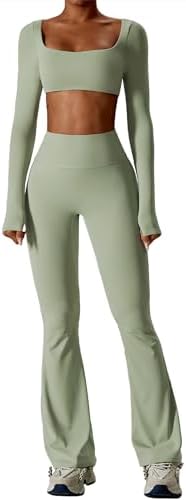 ABOCIW - Conjuntos de entrenamiento para mujer, 2 piezas, parte delantera, manga larga, parte superior corto d