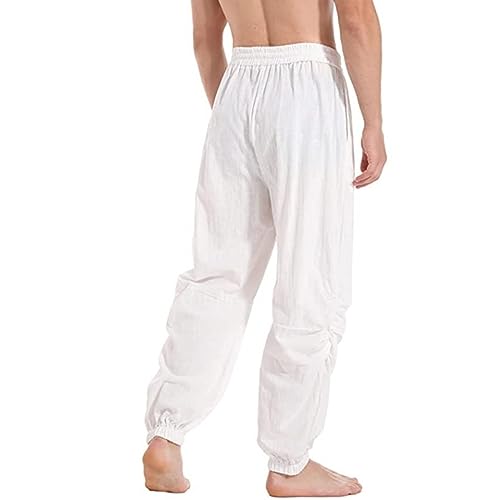 Mens Casual Cotton Linen Pant Elastic Waist Drawstring Yoga Jogger Pants Medieval Tapered Jogging Beach Pants3