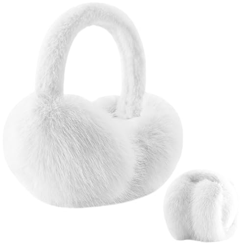 Cosiesnest Ear Muffs Women Foldable Earmuffs for Woman/Man Ear Warmers for Women Fluffy Faux Fur Soft Thermal Ear Muffs Men Winter Gift for Women Men Girls (Milky White)