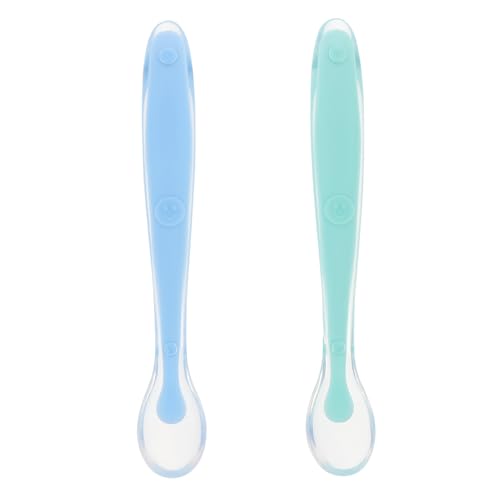 IWOWHERO 2Pcs Spoon Set for Ergonomic Cutlery with Storage Case Soft and Easy to Clean Utensils for Self Feeding Present for Showers and Birthdays
