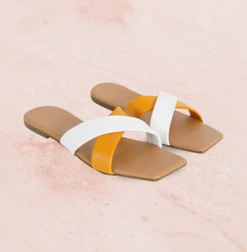 Image of TIGER COLLECTIONS Women's Flat Cross Strap Slippers | Comfortable Open Toe Casual Slip-On Sandals | Lightweight Anti-Skid Daily Wear Fashion Flats for Women & Girls