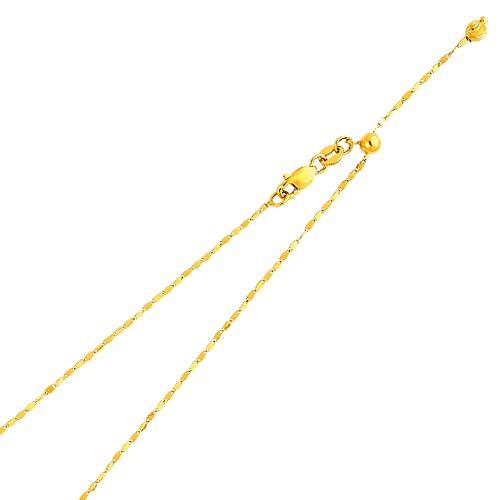 Wellingsale 14K Solid Yellow Gold 0.9mm Adjustable Cable Chain with Lobster Claw Clasp - 20