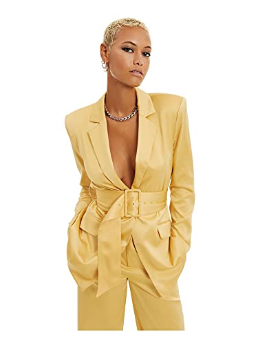 DANIELLE BERNSTEIN Danielle Bernstein Women's Blazer Small Belted Satin Yellow S