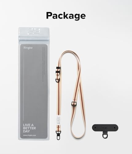 Image of Ringke Holder Link Snap Hook Lanyard [Crossbody Strap + Tether Tab] Adjustable Anti-Theft Shoulder Neck Strap with Durable Nylon Weave Patch for Universal Phone Cases - Maple Brown