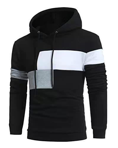 Oanviso Sweat-Shirt à Capuche Homme Manches Longues Hiver Casual Épissage Style Doublure en Peluche Hood Sweat Sport Entraînement Gym Maillot de Corps Chaud et Confortable A Noir XS Cover
