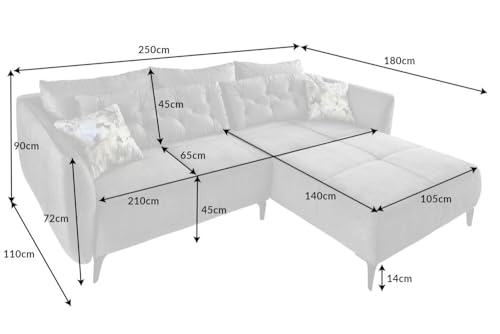 Riess Ambiente Design Ecksofa MARRAKESCH 245cm grau Samt Metallfüße inklusive Kissen Wohnlandschaft Samtsofa Samtcouch Eckcouch Sofa Couch Wohnzimmer – Bild 4
