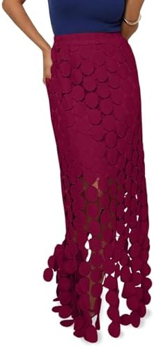 Cicy Bell Womens Hollow Out Maxi Skirts Summer High Waisted Boho Fringe Hem Long Skirt