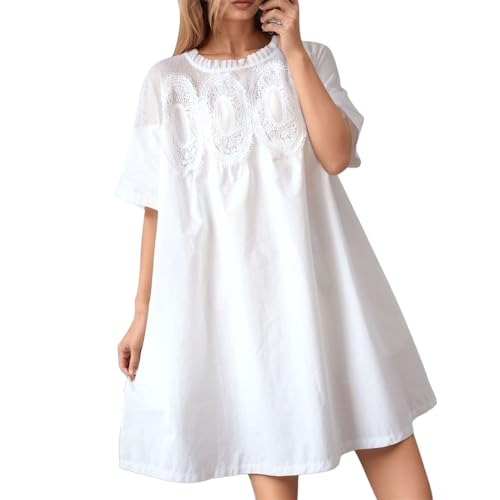 Generisch Traje de baño de maternidad Vestido camisero liso suelto adelgazante con botones y bolsillo plisado español, Blanco, XXL