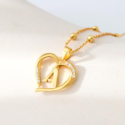 Cicy Bell Womens Heart Initial Necklace for Women 18k Gold Plated Shell Personalized Letter Pendant Necklace 17.7'' with 2'' Extender3