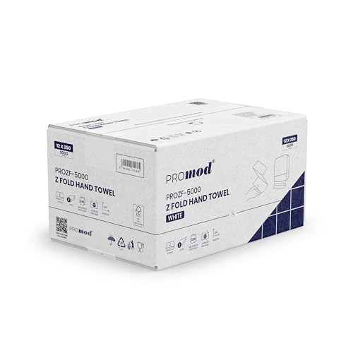 Promod Premium White Z Fold Hand Towels 2-Ply Virgin Paper Hand Towels Disposable Bulk 3000 Sheets (12 Packs x 250) High Absorbency & Strength Ideal for Businesses Offices & Healthcare