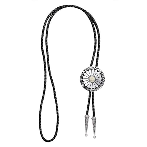 Image of Turquoise Bolo Tie for Men, Leather Braided Necktie Western Cowboy Bola Tie Costume Accessories for Men Women