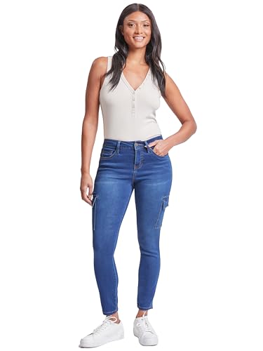 Royalty For Me Womens Women's Hyperdenim Mid Rise Skinny Cargo Jeans4