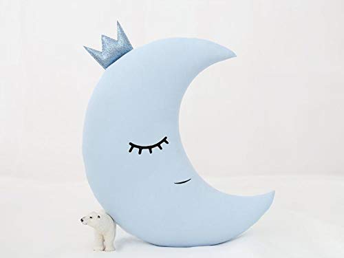 The Purple Tree Crecent Moon Cushion with Crown for Kids and Babies (Sky Blue, Pack of 1), Crib Cushion, Cuddle Cushion for Babies, Baby Cot Cushions.