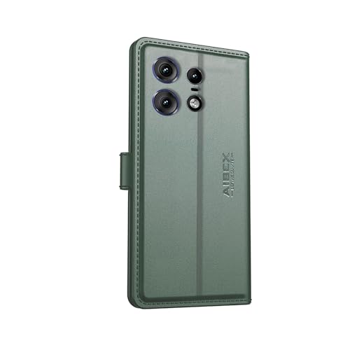 Image of AIBEX Compatible for Motorola Edge 50 Pro 5G Flip Cover Leather Finish with Magnatic Closure | Inside TPU with Card Pockets | Wallet Stand | Complete Protection Flip Case -Green