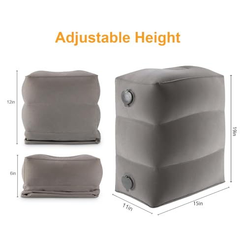 Inflatable Foot Rest/Leg Pillow | Adjustable Height | Make a Flat Bed for Kids and Toddlers | Great for Airplane, Train, car,Travel (Grey, 2 Pack) - Image 3