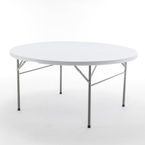 Image of BTEXPERT Set of 5, White 5 Ft 60inch Round Plastic Folding Table Commercial Portable for Banquet Dining Wedding Party Events Home Kitchen Patio Backyard Indoor Outdoor