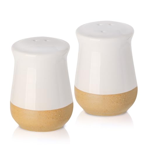 Hasense Salt and Pepper Shakers, Ceramic Salt Shaker set of 2, Cute Spice Sugar Shaker for Countertop, Farmhouse Salt Pepper Container Set for Home Wedding Decor, Christmas Gift, 2 Piece Set(White)