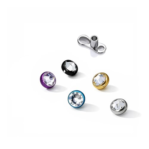 QUZIONE Dermal Piercing Jewelry Set, 14G Skin Surface Piercing Anchor, Multi-Color, 3MM Crystal Tops – Implant Grade Base Microdermal Piercing Body Jewelry for Men Women (5pcs 3mm CZ)