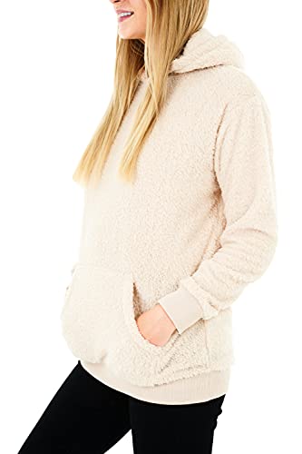 Sleepdown Womens Ladies Teddy Fleece Hoodie Sweatshirt Hooded Top Pullover Fluffy Warm Soft Cosy Jumper (XL, Natural)