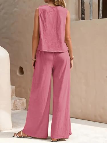 Image of ALL YOURS Women's 2 Piece Outfit Loose Tank Top and Wide Leg Pants Sets|co-ord set for women cord set for women lounge wear set for women coords set for women wear