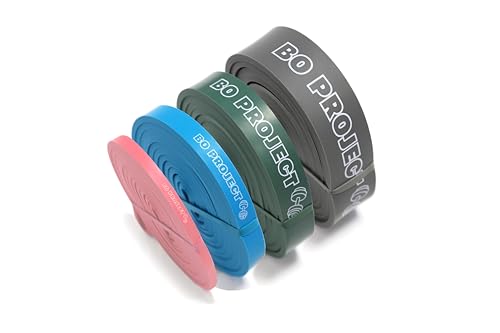 BO Project Bandas de asistencia para dominadas, juego de 4 bandas elásticas de resistencia para entrenamiento y fitness, juego de asistencia para cuerpo y bolsa de transporte incluida