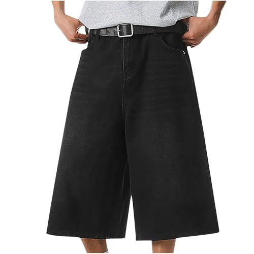 Men's Baggy Denim Cropped Pants, Fashion Y2k Hip Hop Casual Jean Pants Classic Washed Distressed Trousers with Pockets