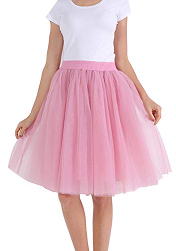 OMZIN Wedding Planning Women's A Line Short Knee Length Tutu Tulle Prom Party Skirt X-Pink