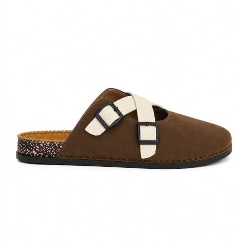 Image of layasa Men Cross Strap Clog Slipper | Colourblock Buckle Strap Slip-On Casual Slippers | Men's Mule Clogs /Closed-Toe Slippers