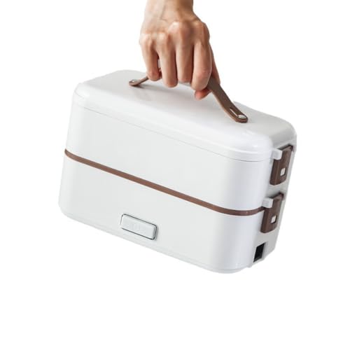 ITMEATポータブル炊飯器 一人用 小型 0.5-1合 ステンレス ランチボックス 保温 蒸し 加熱 生米調理可能 弁当箱 (ホワイト,2層)