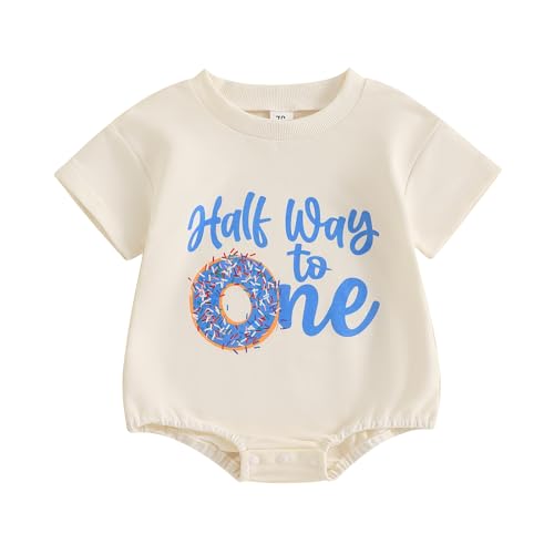 Nituyy Newborn Baby Boy Girl Half Way to One Birthday Outfits Short Sleeve Bodsysuit Romper My Half Birthday Baby Clothes