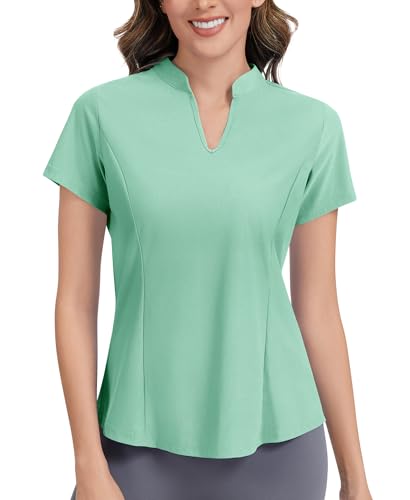 Image of JoyGirl Polo Shirts for Women Short Sleeve Gym Tops Lightweight V Neck T Shirts Breathable Moisture Wicking Golf Shirt (Green Olive,S)
