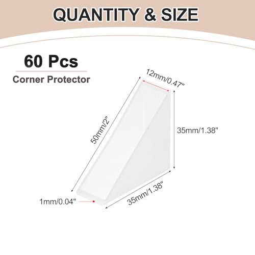 Image of uxcell 60Pcs Triangle Glass Corner Protector, 0.47 x 1.38 Inch Plastic Glass Table Corner Protector Transport Corner Guard for Glass, Ceramics, Wood, and Steel(Right Angle, Clear)