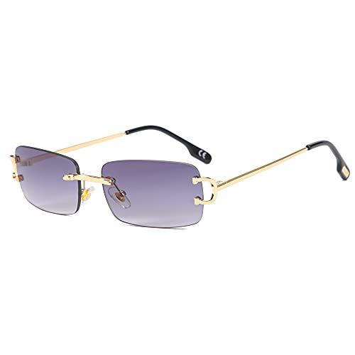 kachawoo Rimless Rectangular Sunglasses for Men Metal Small Ladies Vintage UV400 Summer