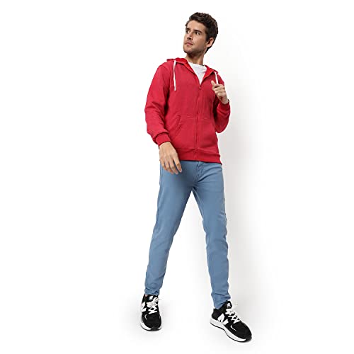 Image of CAHOOT Men's Dark Blue Zip-Front Hoodie with Contrast Drawstring for Casual Wear | Long Sleeve | Hooded Neck | Zipper Closure | Cotton Sweatshirt Crafted with Comfort Fit for Everyday Wear