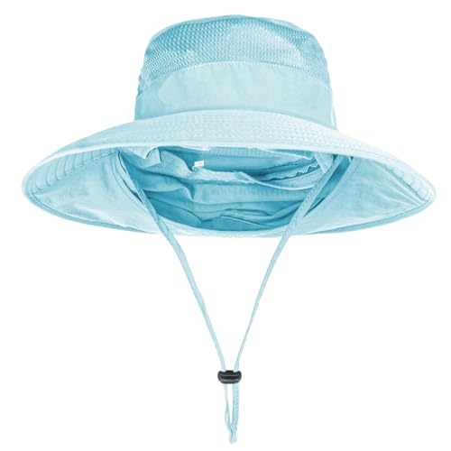 Image of Sun Hats for Men Women Fishing Hat UPF 50+ Breathable Wide Brim Bucket Hats Summer UV Protection Safari Hat with Neck Flap