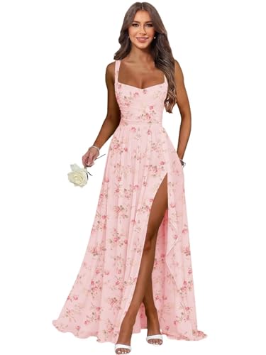 Long Chiffon Ruffle Slit Pleated Evening Dresses